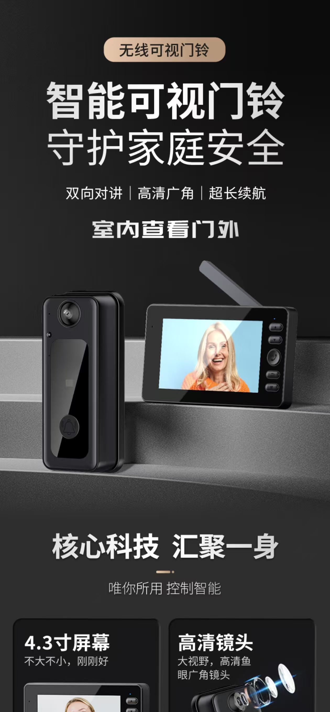 M13S 4.3-Inch Wireless Video Doorbell Set